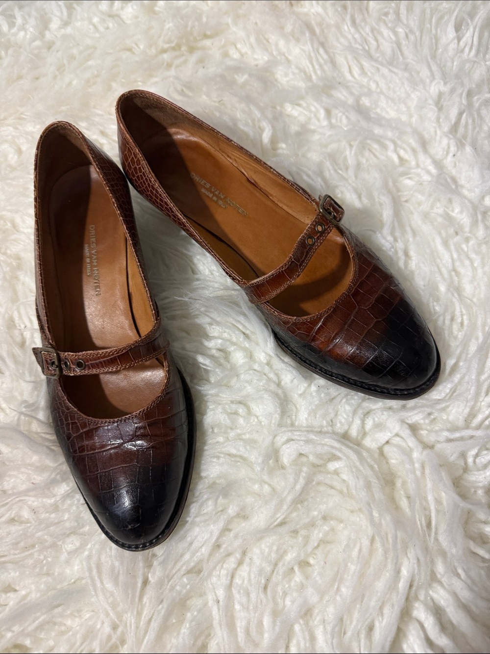 Dries Van Noten Brown Croc-Embossed Mary Jane Flats size 37 or 7 - Picture 2 of 9